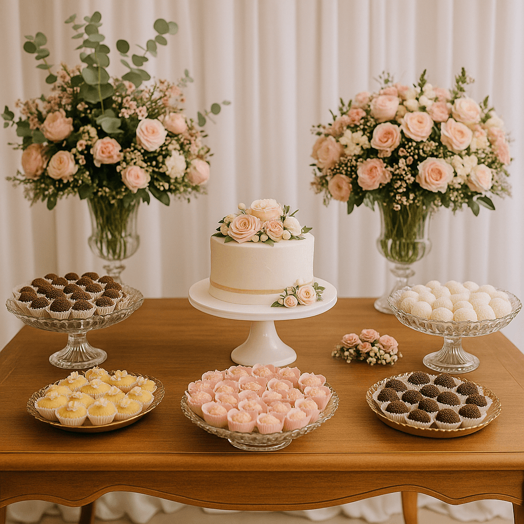 Montagem de mesas de doces para eventos